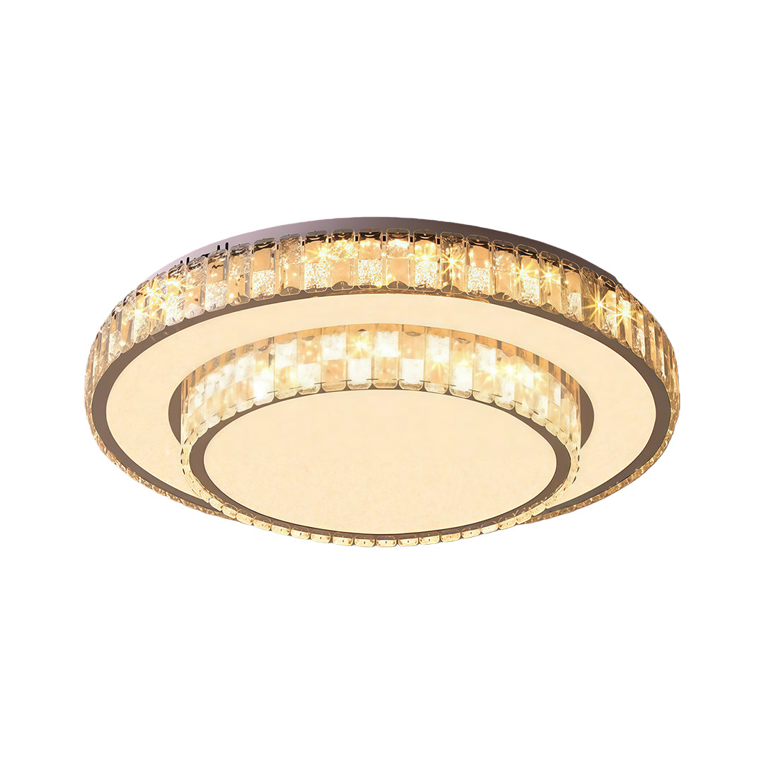 Two-Tier Crystal Flush Mount Round Square Rectangle Chrome