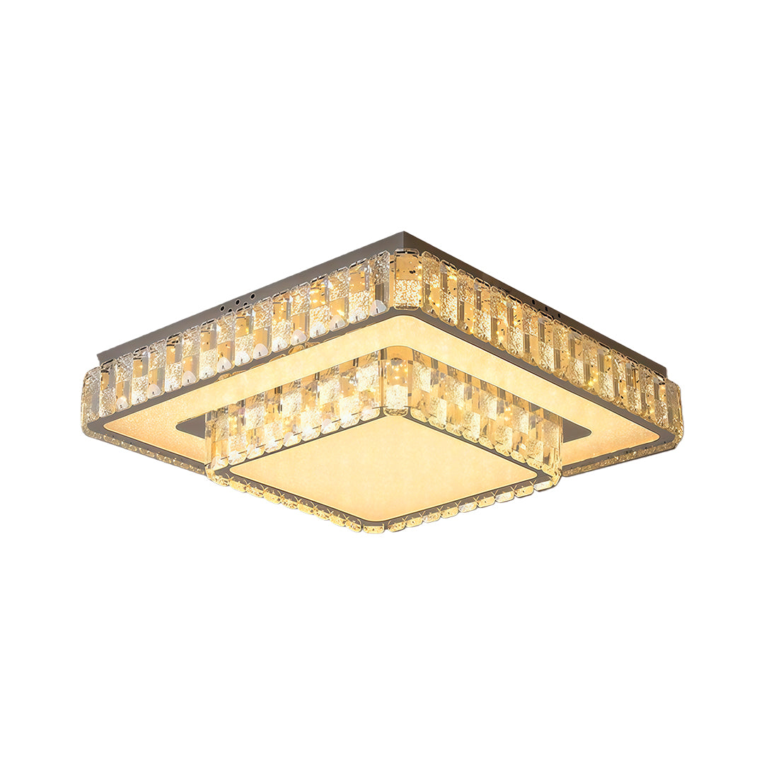 Two-Tier Crystal Flush Mount Round Square Rectangle Chrome