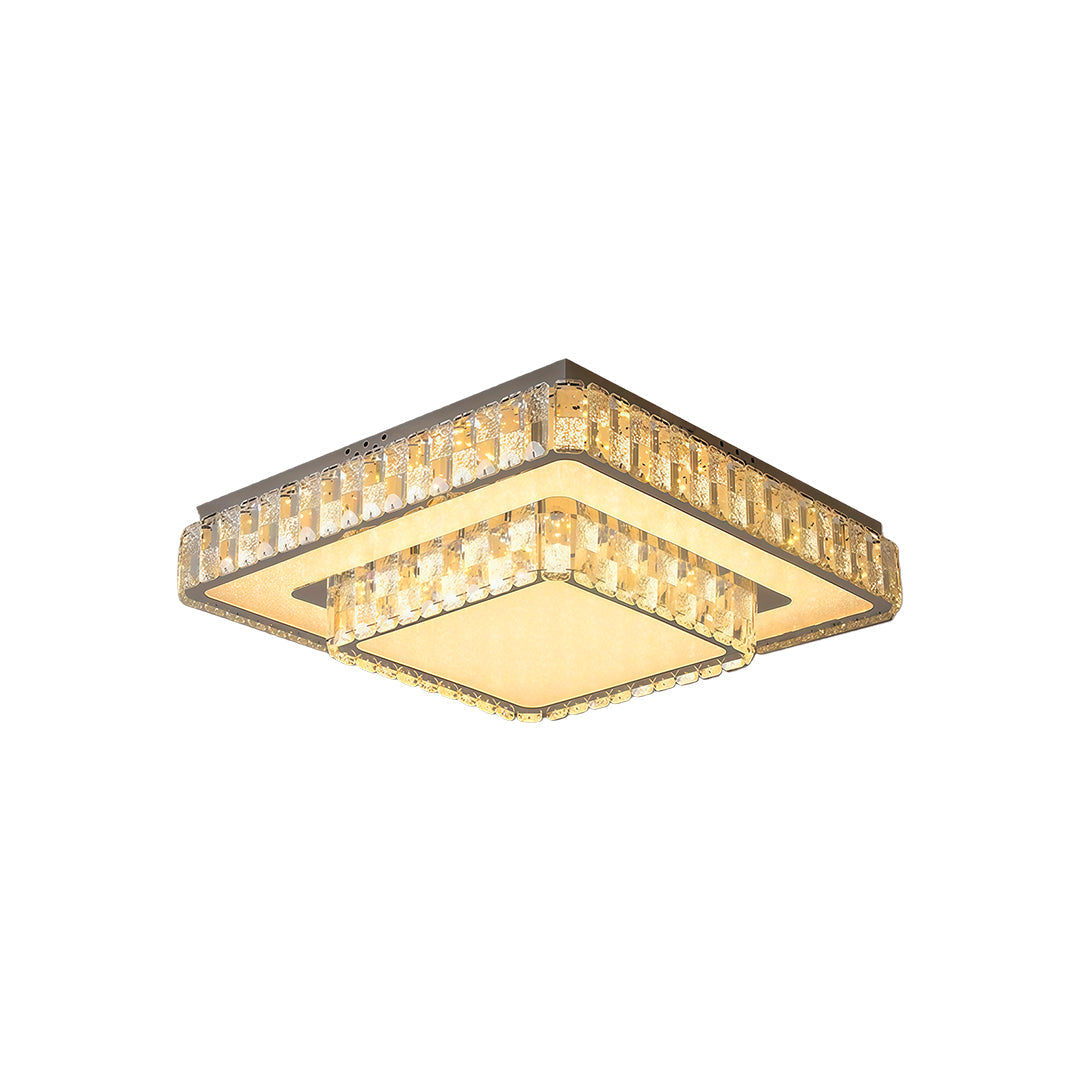 Two-Tier Crystal Flush Mount Round Square Rectangle Chrome