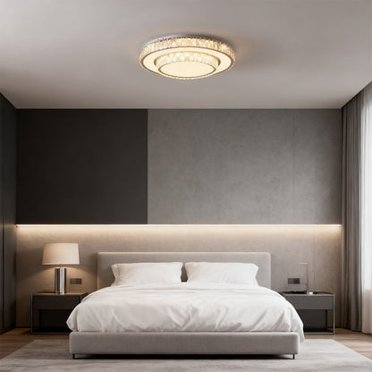 Two-Tier Crystal Flush Mount Round Square Rectangle Chrome