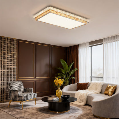 Round, Square, and Rectangle Crystal Trim Flush Mount in Chrome Stainless Steel with 3-Step Colour Temperature in Six Sizes