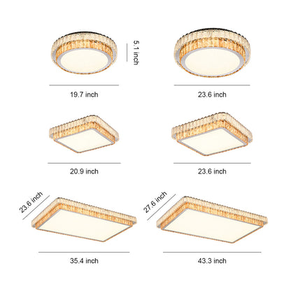 Round, Square, and Rectangle Crystal Trim Flush Mount in Chrome Stainless Steel with 3-Step Colour Temperature in Six Sizes