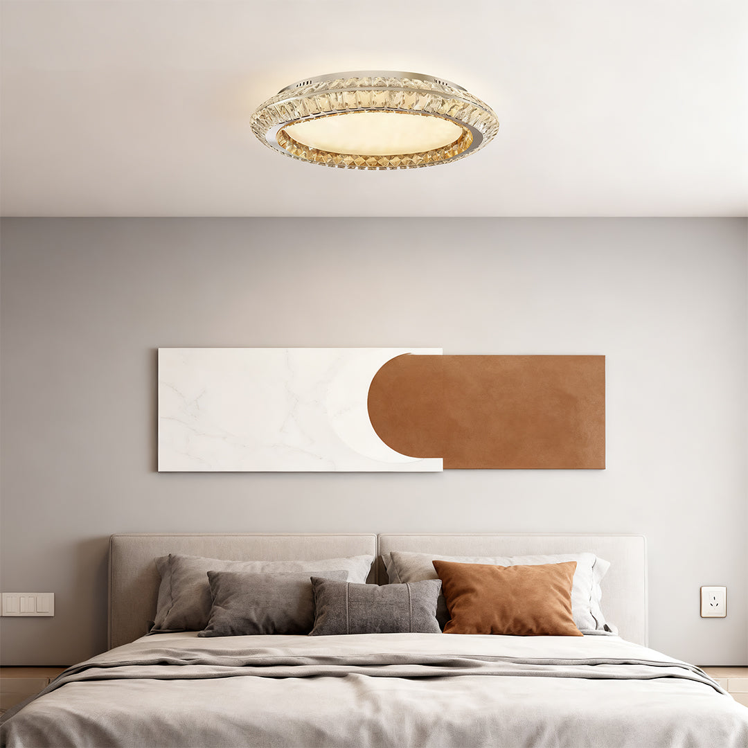 Gold Crystal Drum Shade Flush Mount Round Three Sizes Full Spectrum LED