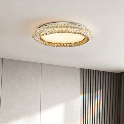 Gold Crystal Drum Shade Flush Mount Round Three Sizes Full Spectrum LED