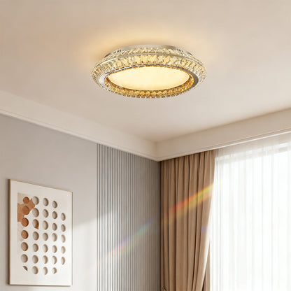Gold Crystal Drum Shade Flush Mount Round Three Sizes Full Spectrum LED