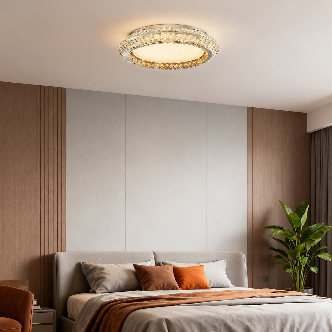 Gold Crystal Drum Shade Flush Mount Round Three Sizes Full Spectrum LED