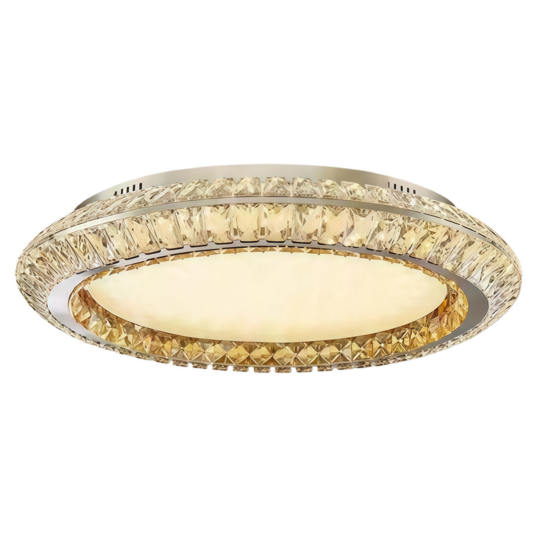 Gold Crystal Drum Shade Flush Mount Round Three Sizes Full Spectrum LED