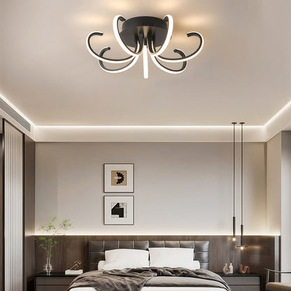 Nordic Starburst Multi-Arm Silicone LED Flush Mount in Black, White, or Chrome with Dimmable Option in Two Sizes