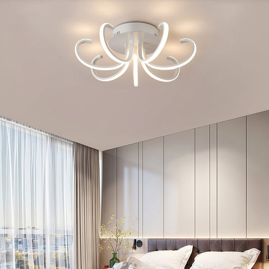 Nordic Starburst Multi-Arm Silicone LED Flush Mount in Black, White, or Chrome with Dimmable Option in Two Sizes