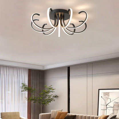 Nordic Starburst Multi-Arm Silicone LED Flush Mount in Black, White, or Chrome with Dimmable Option in Two Sizes
