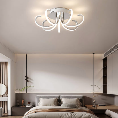 Nordic Starburst Multi-Arm Silicone LED Flush Mount in Black, White, or Chrome with Dimmable Option in Two Sizes