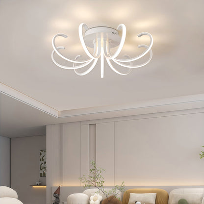 Nordic Starburst Multi-Arm Silicone LED Flush Mount in Black, White, or Chrome with Dimmable Option in Two Sizes