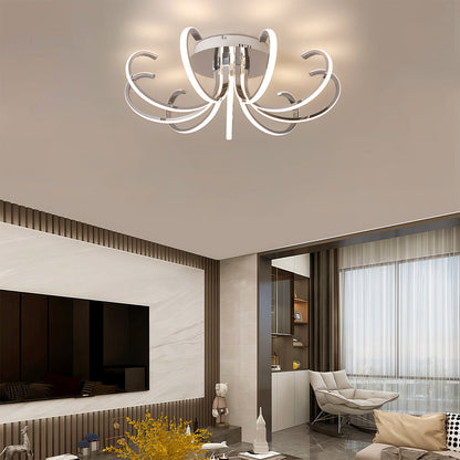 Nordic Starburst Multi-Arm Silicone LED Flush Mount in Black, White, or Chrome with Dimmable Option in Two Sizes