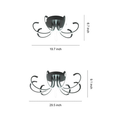Nordic Starburst Multi-Arm Silicone LED Flush Mount in Black, White, or Chrome with Dimmable Option in Two Sizes