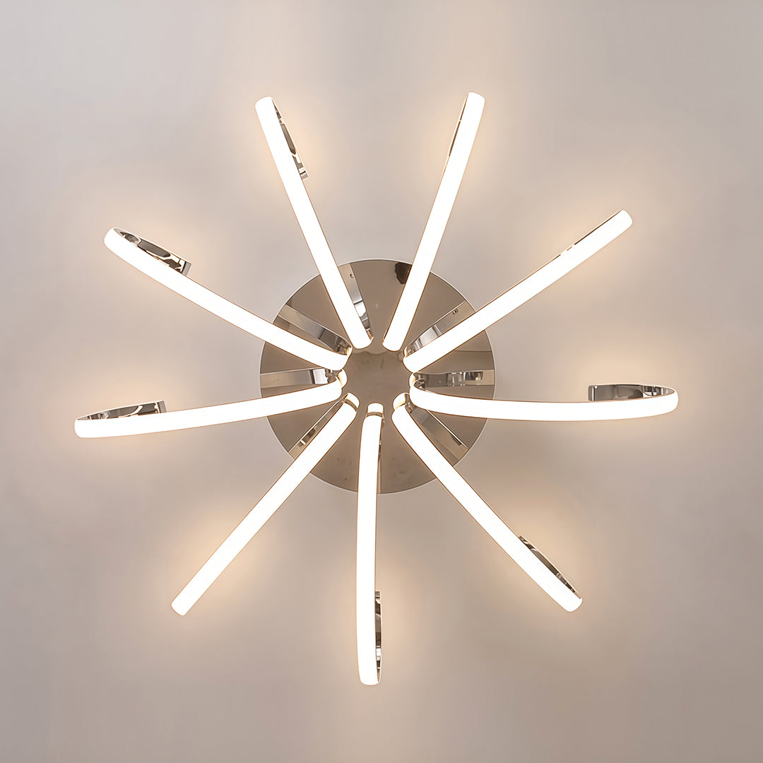 Nordic Starburst Multi-Arm Silicone LED Flush Mount in Black, White, or Chrome with Dimmable Option in Two Sizes