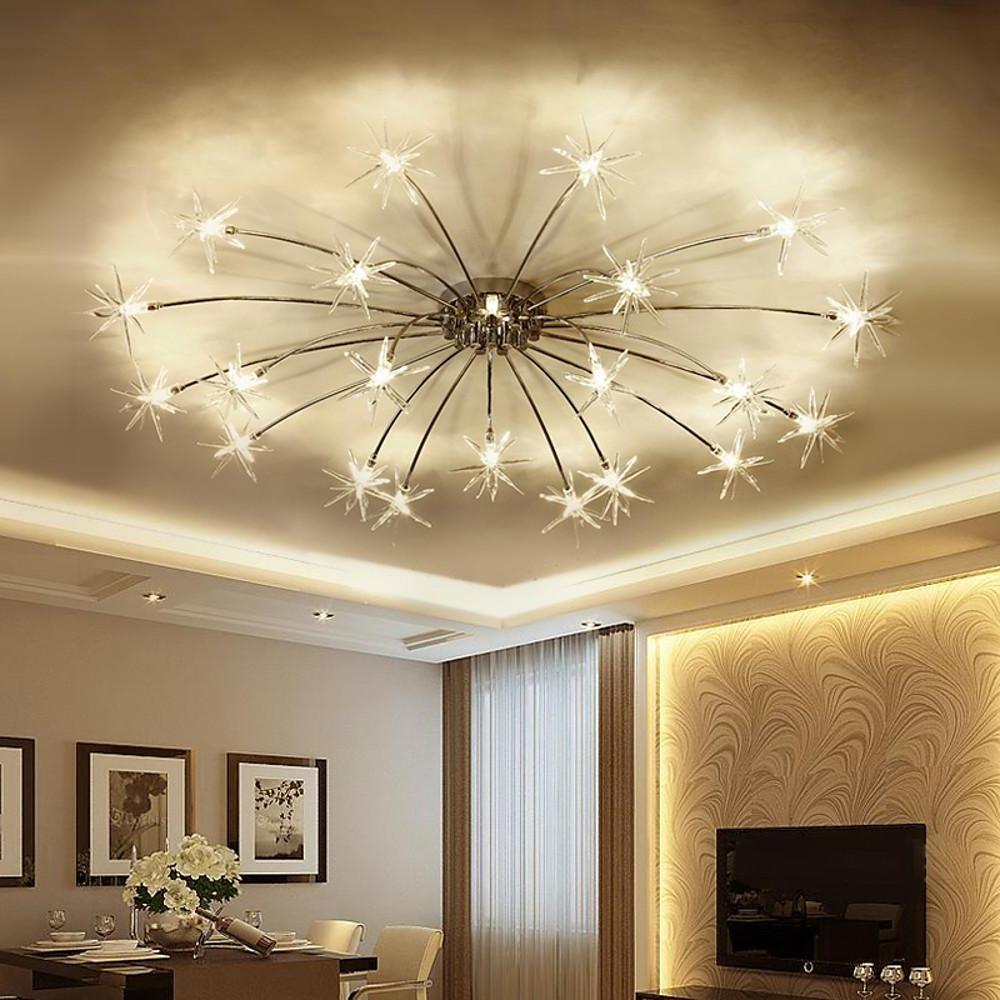 Starburst Flush Mount Chandelier Chrome Crystal 28 G4 LED 3000K 6000K 45 Inch