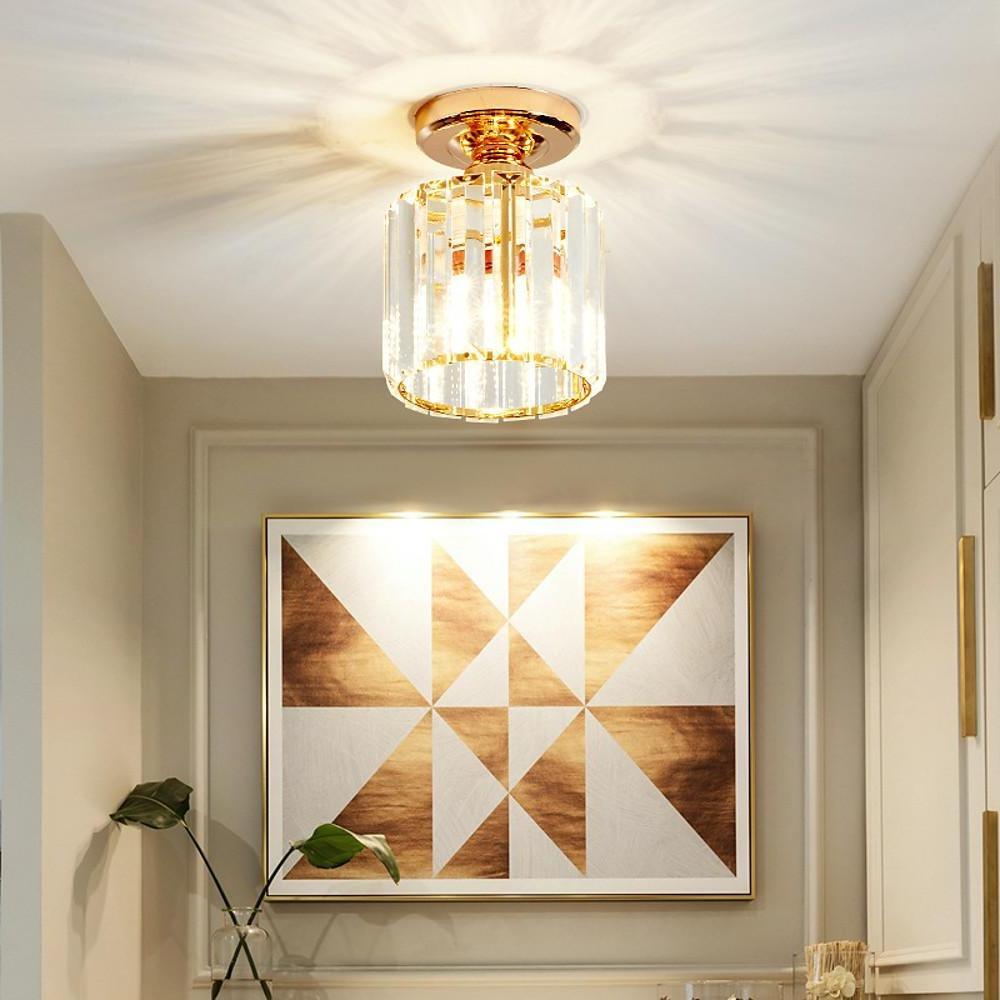 Crystal Semi-Flush Mount Ceiling Light — Nordic Modern Industrial Gold Black Round Square E26 E27 5 Inch