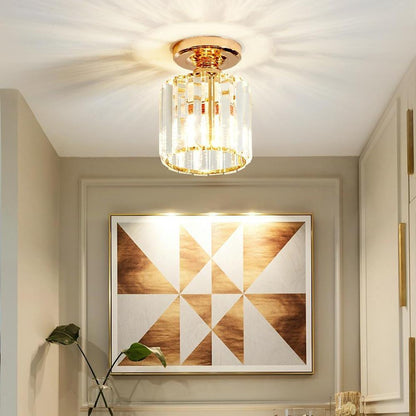 Crystal Semi-Flush Mount Ceiling Light — Nordic Modern Industrial Gold Black Round Square E26 E27 5 Inch