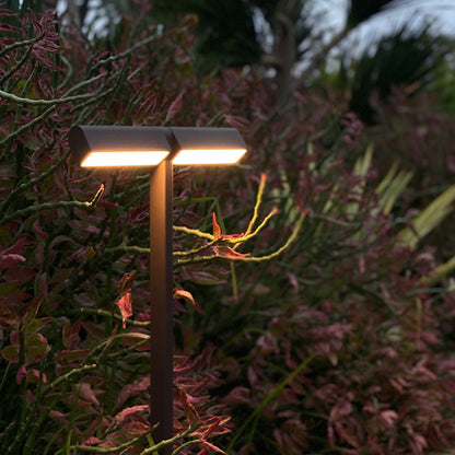 Modern Outdoor LED Pathway Light Dual Head Aluminum Gray Black 19.8 27.7 Inch
