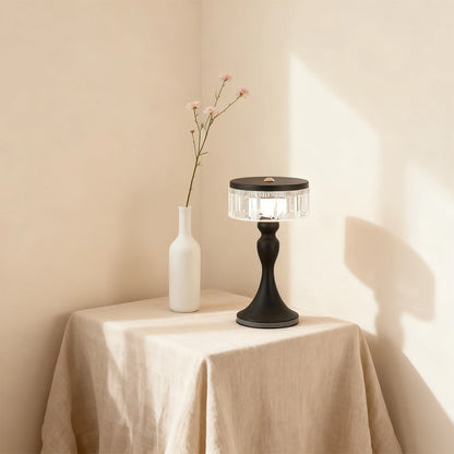 Nordic Forged Iron Pedestal Table Lamp Crystalline Acrylic Ring Shade USB Rechargeable Touch Dimmable Black White 10.04 Inch