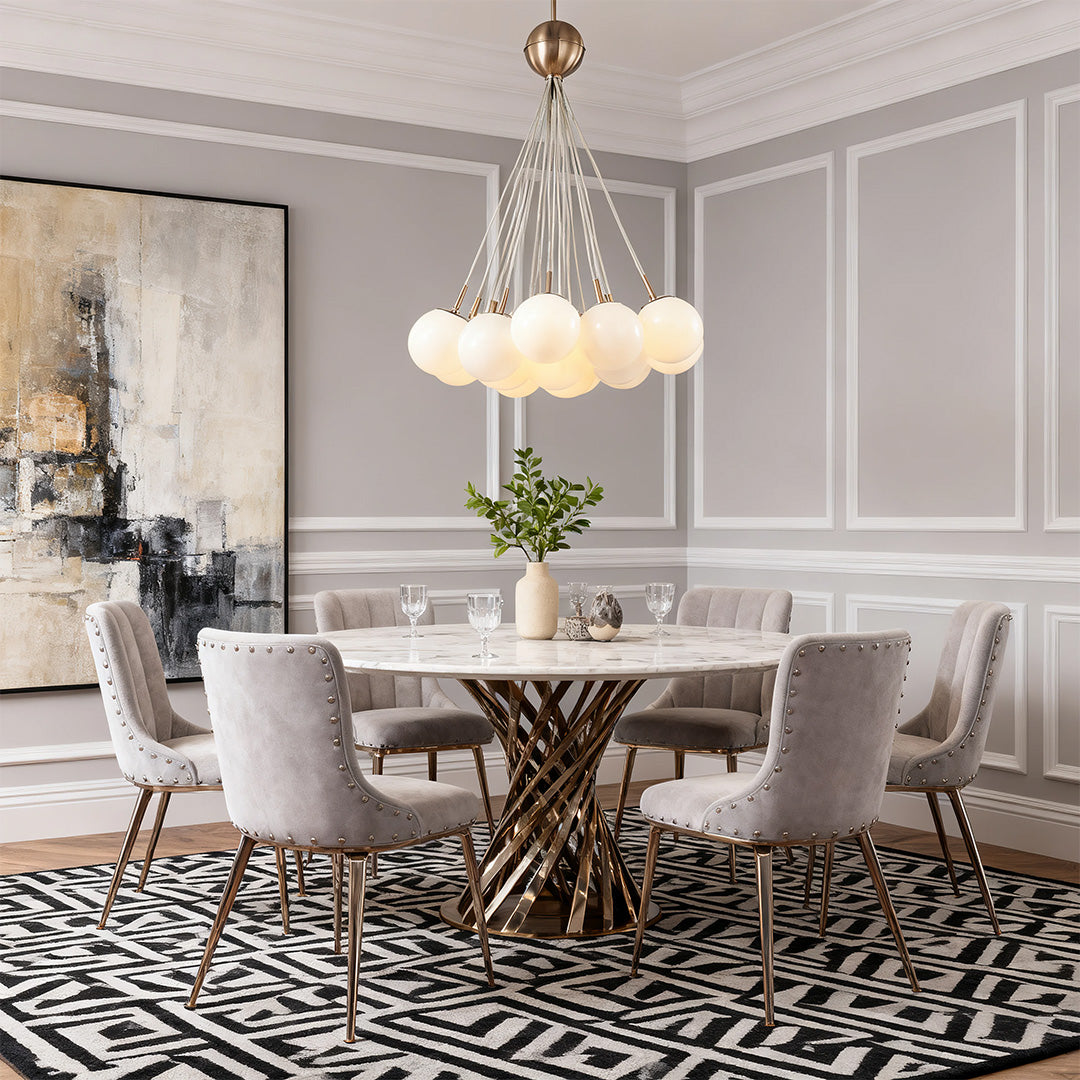 Gold Frame Bubble Glass Chandelier with Transparent Glass Spheres on Fine Suspension Arms
