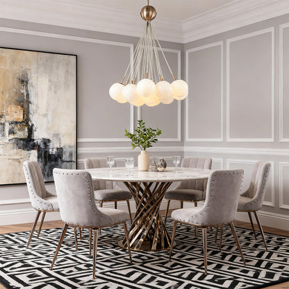 Gold Frame Bubble Glass Chandelier with Transparent Glass Spheres on Fine Suspension Arms