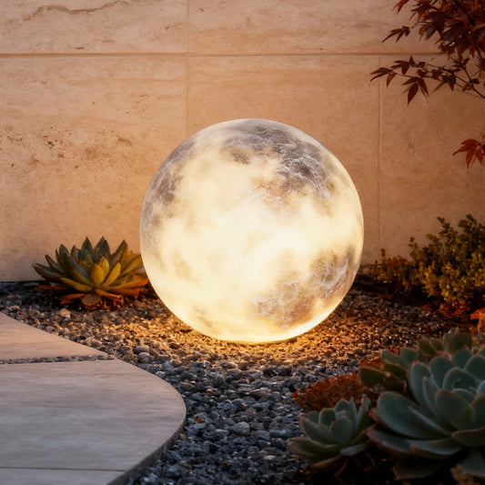 Hardwired LED Outdoor Moon Sphere Lawn Light 3D Lunar Texture PE Plastic IP65 3000K Warm White Garden Courtyard Terrace
