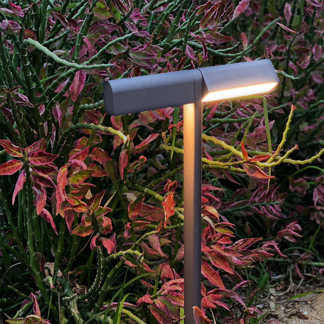Modern Outdoor LED Pathway Light Dual Head Aluminum Gray Black 19.8 27.7 Inch
