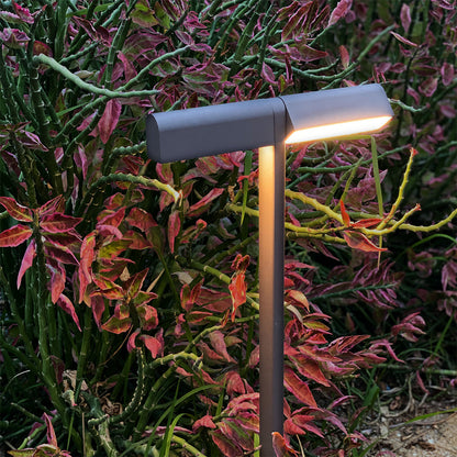 Modern Outdoor LED Pathway Light Dual Head Aluminum Gray Black 19.8 27.7 Inch
