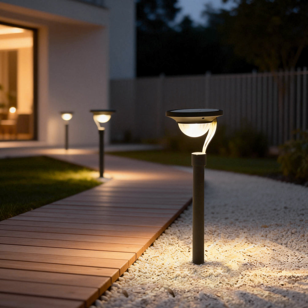 Solar Garden Stake Light Modern Floating Aura LED Stainless Steel Dusk to Dawn Gray