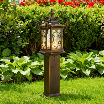 European Style Gilded Landscape Post Light Bronze Gold Aluminum Glass IP65 2 Sizes Villa Courtyard