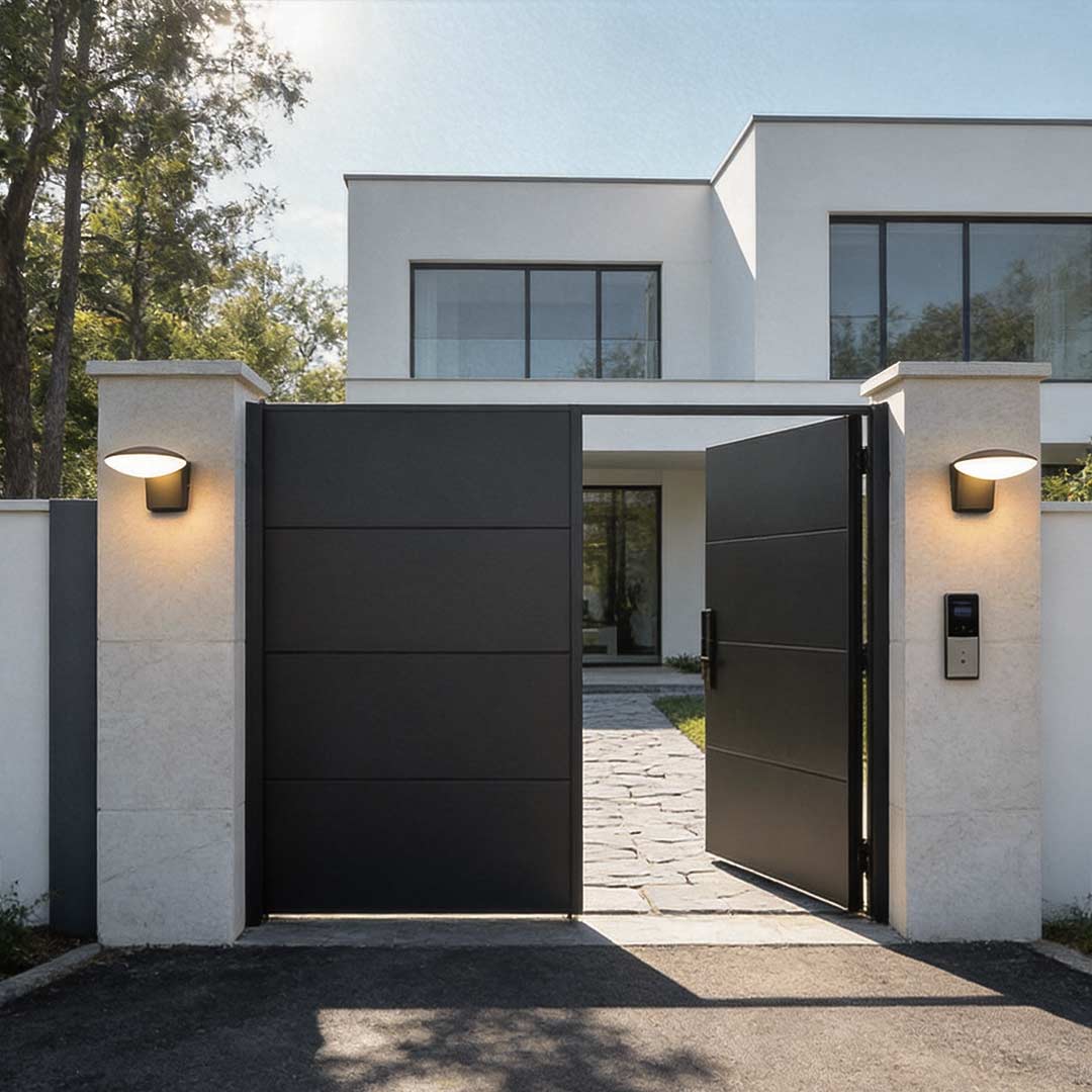Modern Minimalist Circular Outdoor Wall Sconce Solar or Hardwired LED 3000K