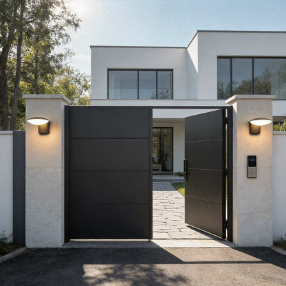 Modern Minimalist Circular Outdoor Wall Sconce Solar or Hardwired LED 3000K