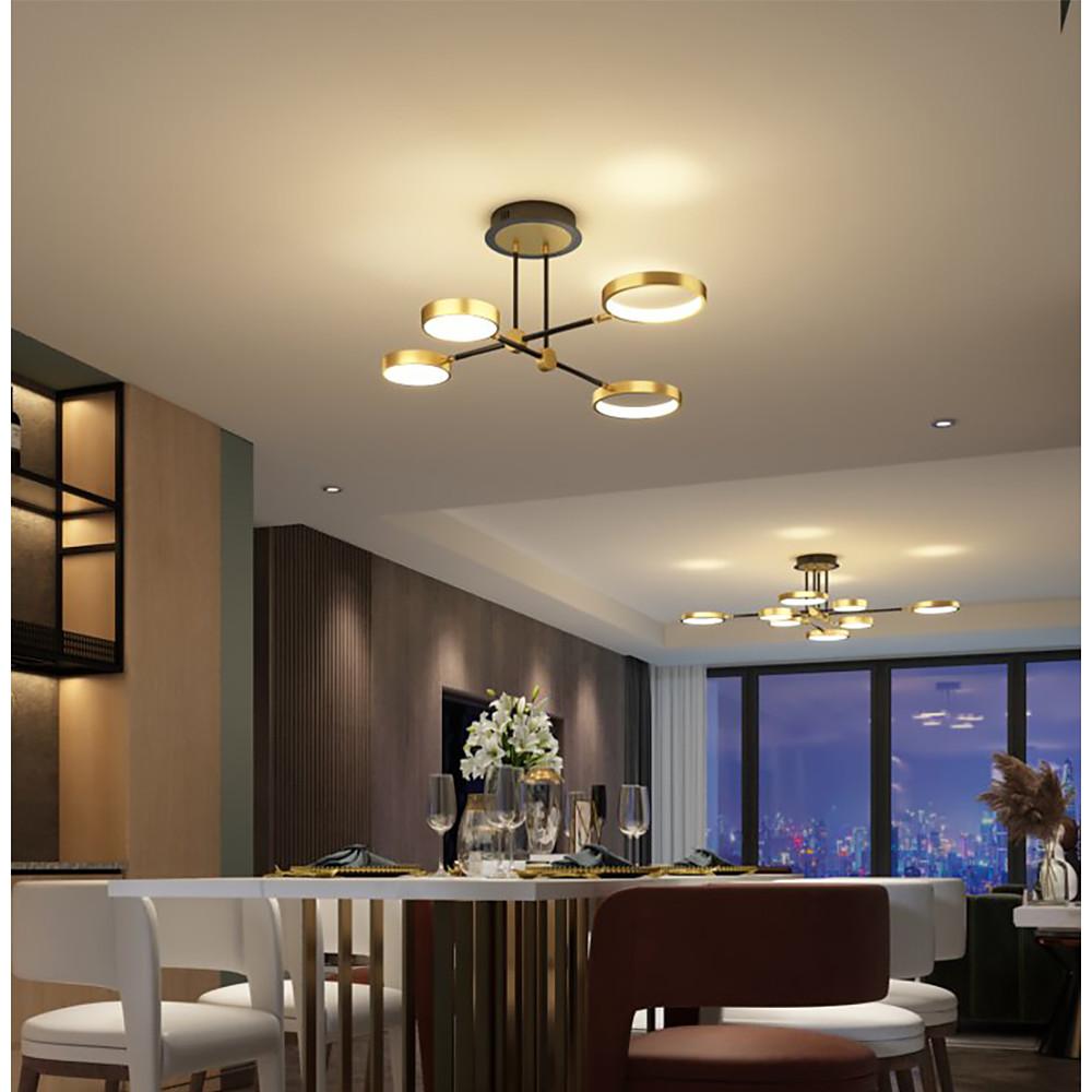 Circular Ring Multi-Light Semi-Flush Mount Ceiling Light — Nordic Aluminum Metal LED Black Gold 4 6 8 Light
