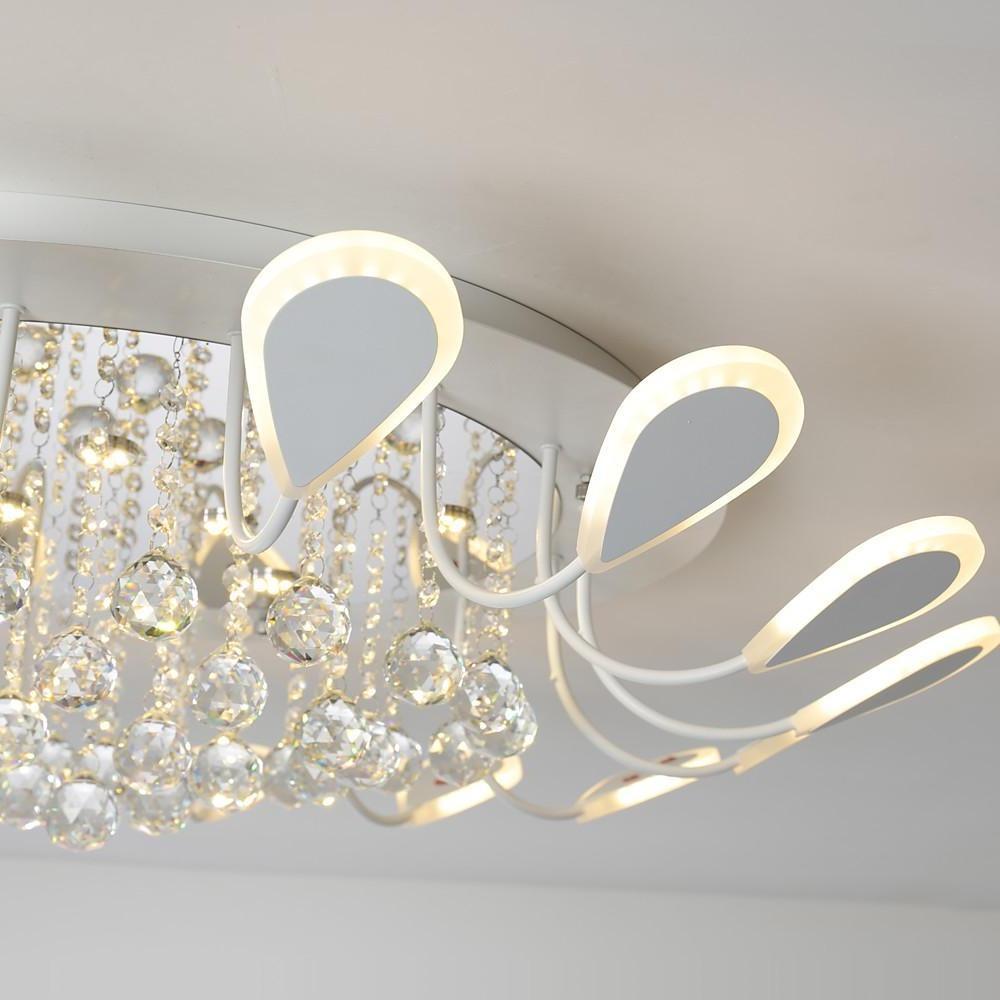 Flower-Shaped Crystal Semi-Flush Mount Ceiling Light — Modern Metal Acrylic Crystal LED White Black Dimmable 39 Inch