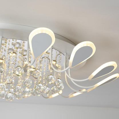 Flower-Shaped Crystal Semi-Flush Mount Ceiling Light — Modern Metal Acrylic Crystal LED White Black Dimmable 39 Inch