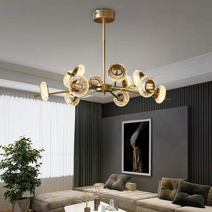 Crystal Chandelier Metal Gold Crystal Sphere Sputnik Ring Mobile Integrated LED Modern Mid-Century Nordic Two Sizes