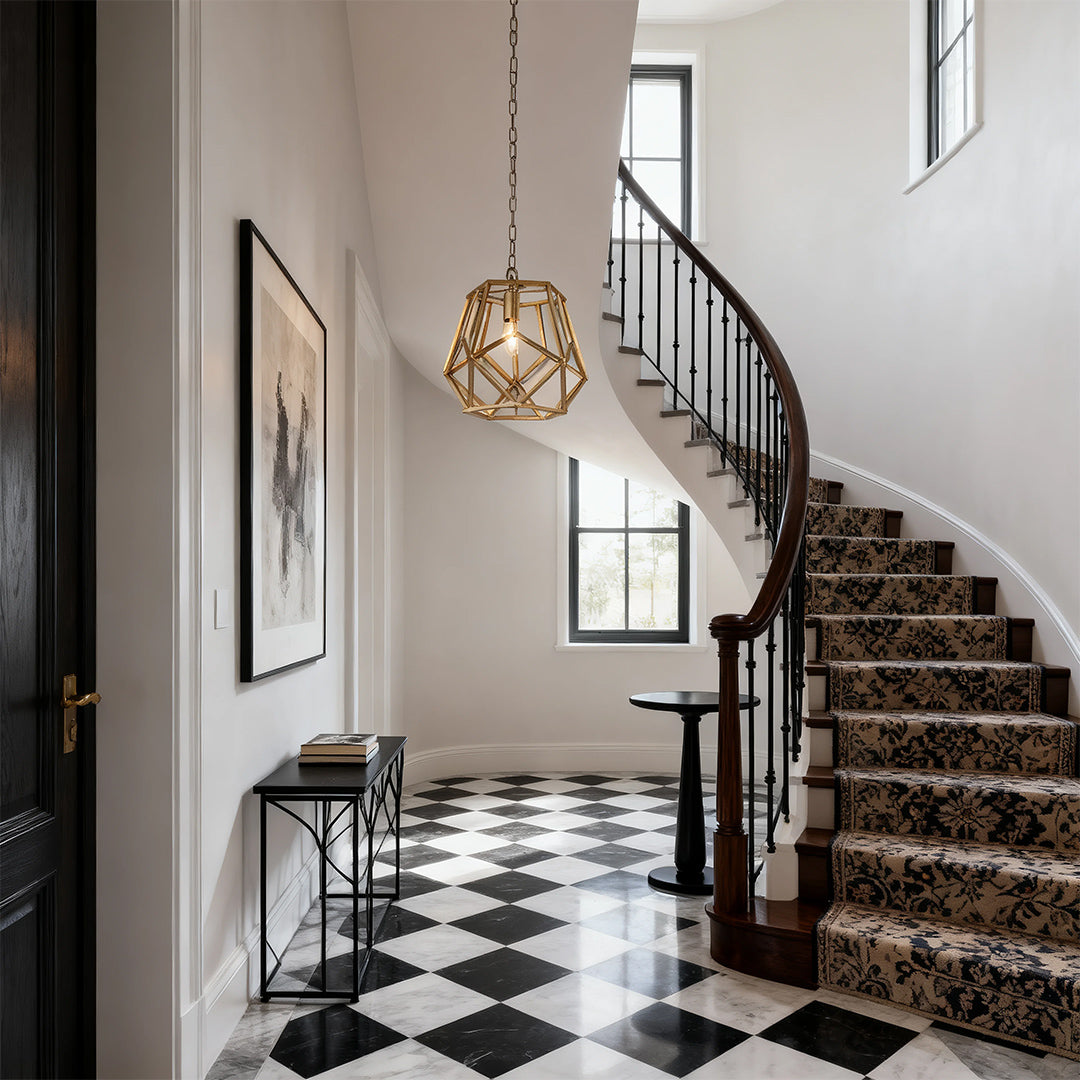 Gold Geometric Pendant Light Nordic Open Cage Polyhedron E12 Kitchen Island Hallway 12 Inch