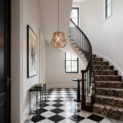 Gold Geometric Pendant Light Nordic Open Cage Polyhedron E12 Kitchen Island Hallway 12 Inch