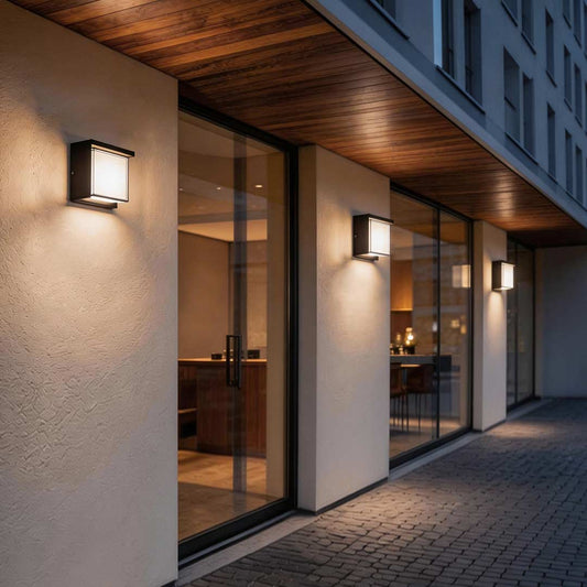 Modern Geometric Outdoor Wall Sconce Round or Square Die-Cast Aluminum Acrylic IP54 12W 3000K Courtyard Villa