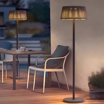 Mid-Century Modern Woven Linen Outdoor Floor Lamp IP65 Solar/Hardwired OSRAM 3000K