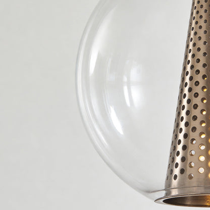 Glass Ball Pendant Light Italian Minimalist Clear Glass Perforated Copper Brass Cone E26 Dining Room 10 Inch