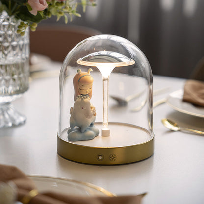 Modern Rechargeable LED Table Lamp Glass Dome Openable Recording Music Playback Touch Dimmable Brass Base Warm White 3000K 6.42 Inch