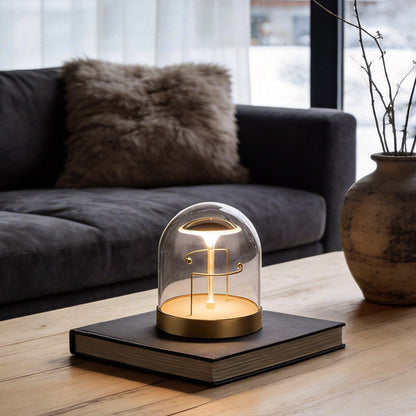 Modern Rechargeable LED Table Lamp Glass Dome Openable Recording Music Playback Touch Dimmable Brass Base Warm White 3000K 6.42 Inch