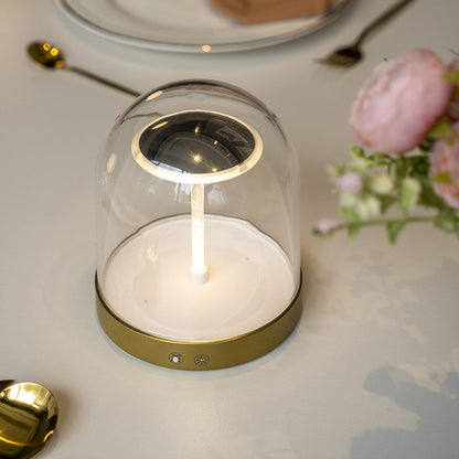 Modern Rechargeable LED Table Lamp Glass Dome Openable Recording Music Playback Touch Dimmable Brass Base Warm White 3000K 6.42 Inch