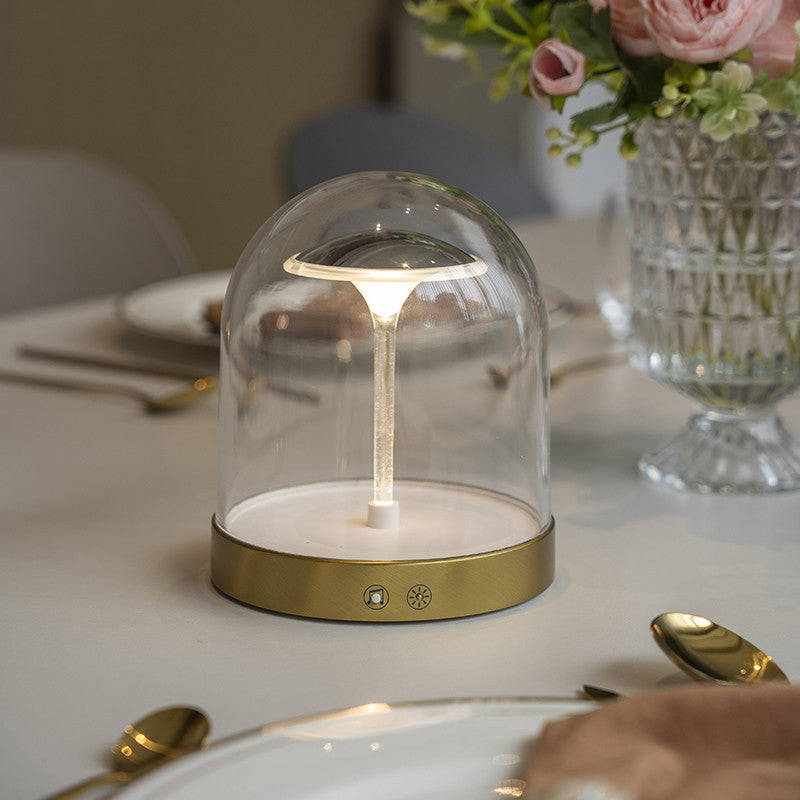 Modern Rechargeable LED Table Lamp Glass Dome Openable Recording Music Playback Touch Dimmable Brass Base Warm White 3000K 6.42 Inch