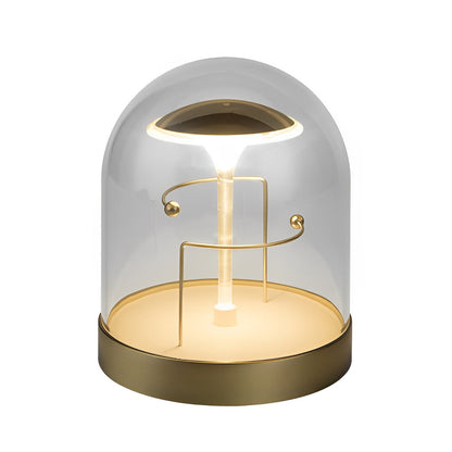 Modern Rechargeable LED Table Lamp Glass Dome Openable Recording Music Playback Touch Dimmable Brass Base Warm White 3000K 6.42 Inch