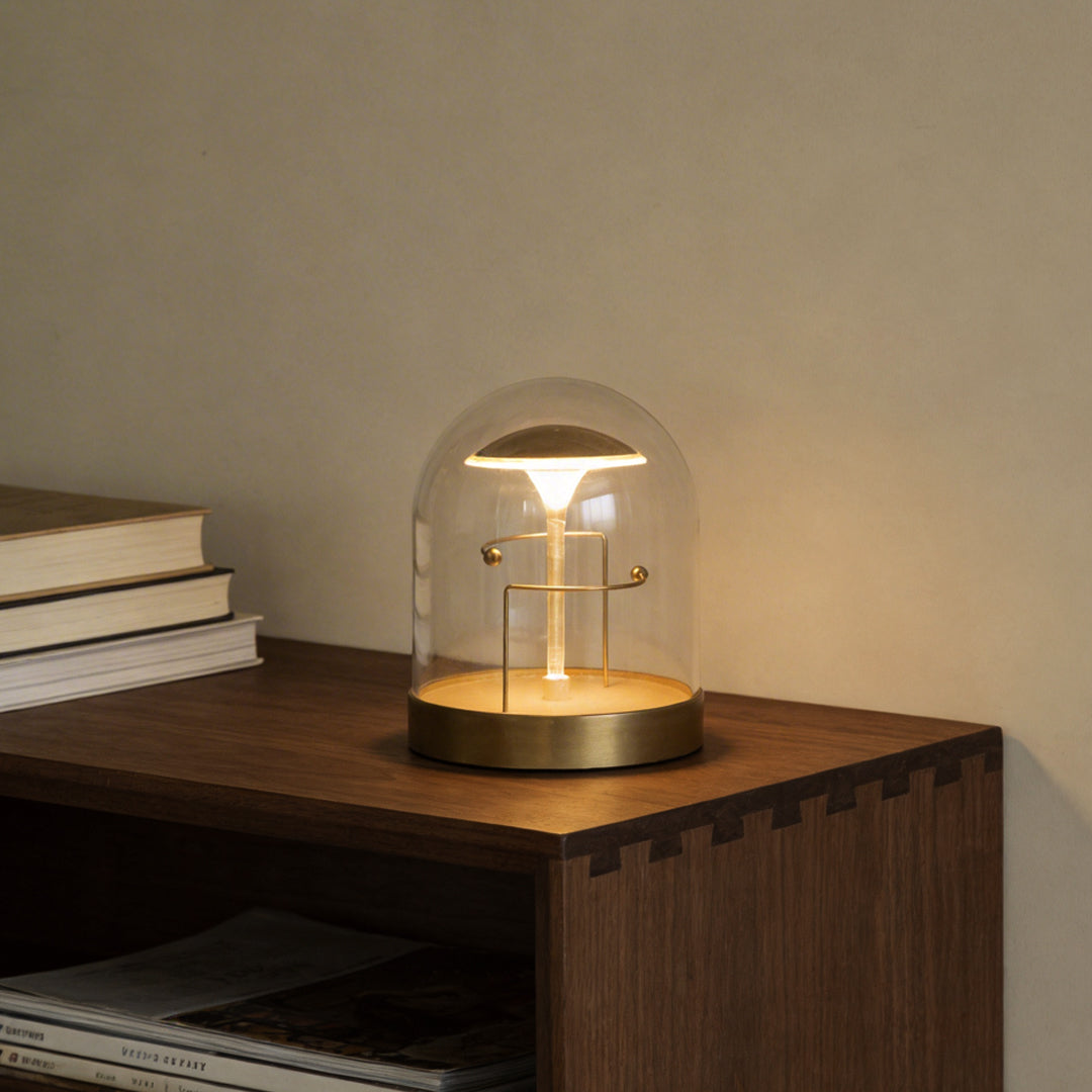 Modern Rechargeable LED Table Lamp Glass Dome Openable Recording Music Playback Touch Dimmable Brass Base Warm White 3000K 6.42 Inch
