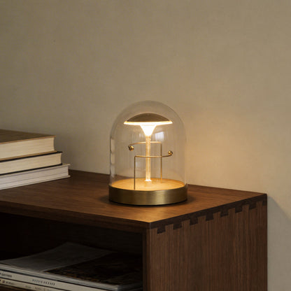 Modern Rechargeable LED Table Lamp Glass Dome Openable Recording Music Playback Touch Dimmable Brass Base Warm White 3000K 6.42 Inch