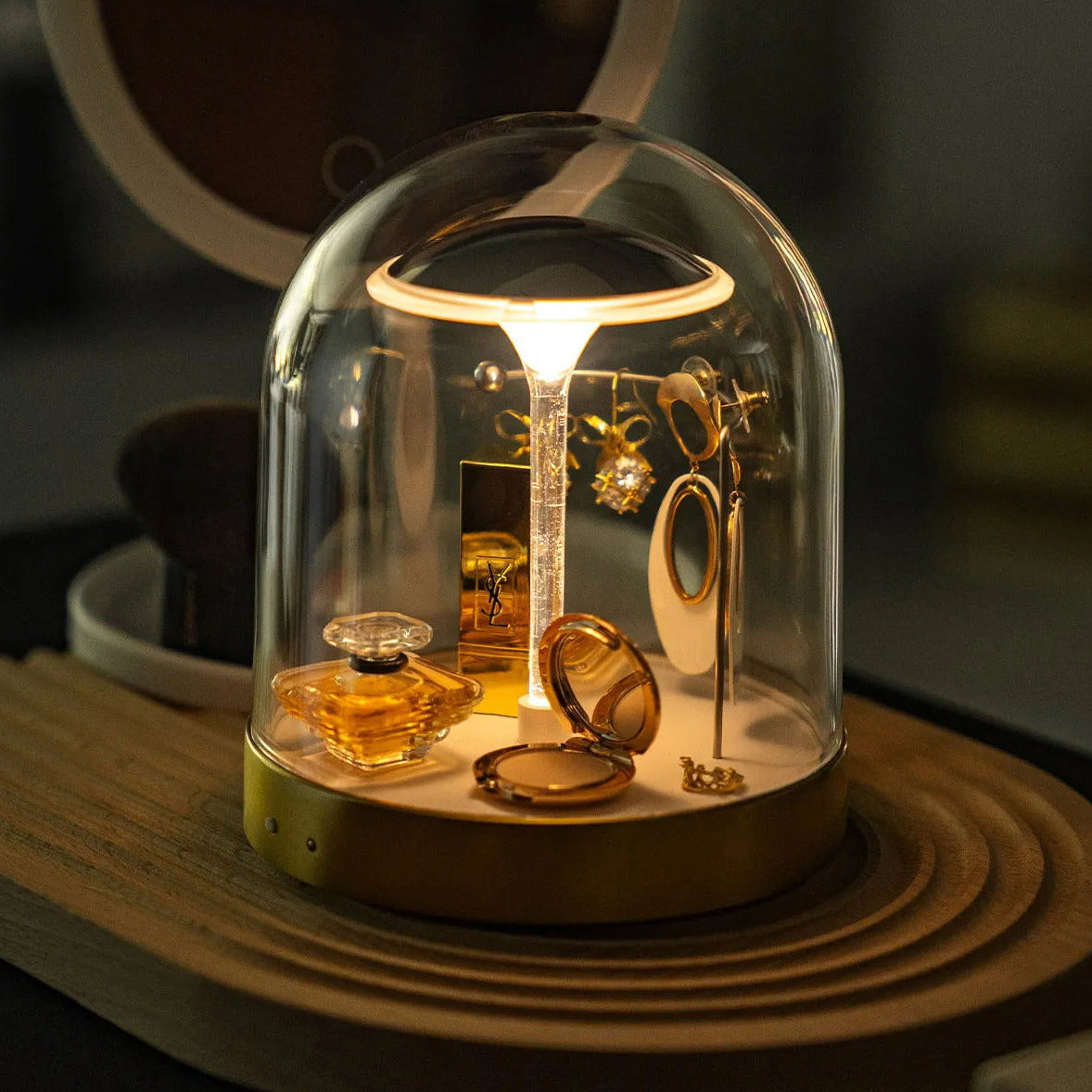 Modern Rechargeable LED Table Lamp Glass Dome Openable Recording Music Playback Touch Dimmable Brass Base Warm White 3000K 6.42 Inch